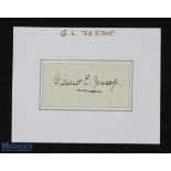 SPORT - CRICKET - GILBERT JESSOP signature on a small cutting mounted on card. The signature in