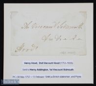NAVAL - NELSON ERA - VISCOUNT HOOD - ADMIRAL autograph free front addressed to Viscount Sidmouth,