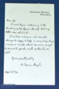 CONAN DOYLE (SIR ARTHUR) author of 'Sherlock Holmes'. Fine autograph letter signed dated Greyswood