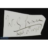 SPORT - CRICKET - W G GRACE signature in ink on a slip of paper, with the date in his hand September