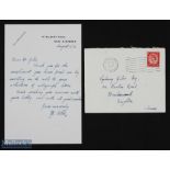 SPORT - CRICKET - JACK HOBBS autograph letter signed dated August 5th 1954 graciously sending his
