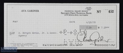 HOLLYWOOD - AVA GARDNER signed cheque dated 29th April 1970