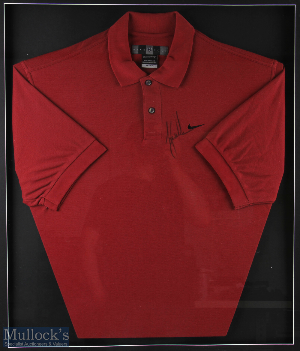 Tiger Woods signed dry fit Nike shirt, size medium framed and mounted under glass # size 85cm x - Image 2 of 3