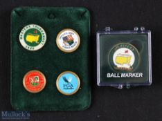 Interesting collection of Tiger Woods related Grand Slam and other golf ball markers (5) to