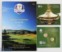 Scarce 2014 Ryder Cup Host Nation Commemorative Set Masterpiece Ball Marker and Scotland £1 floral