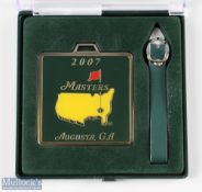 2007 Masters Golf Tournament bag tag in the famous green, yellow and gilt colours and on the reverse