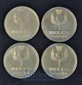 4x 1996 Bell's Scottish Open Golf Championship white metal medals unissued overall 1.75 inch dia. in