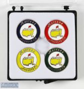 4x Original US Masters Undated Flat Enamel Golf Ball Markers - with white centres and red, blue,