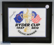 2010 Ryder Cup Celtic Manor Signed Flag, signed by Captain of Europe Colin Montgomeie, framed and