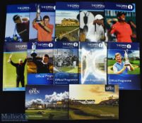 Collection of 12x Open Golf Championship Programmes and Starting Time Sheets from 2003 onwards (