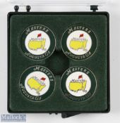 4x Original US Masters Undated Flat Enamel Golf Ball Markers - matching white centres with green