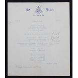 Rare and Interesting 1961 Ryder Cup related dinner menu signed by Jerry Barber US Playing