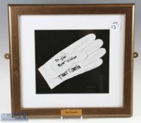 Signed Golf Glove Paul Lawrie Scottish golfer, a white glove used, with dedication to Ian framed and