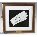 Signed Golf Glove Paul Lawrie Scottish golfer, a white glove used, with dedication to Ian framed and