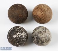 4x various sizes Moulded Mesh Pattern Gutta Percha Golf Balls - one with indistinct pole marks,