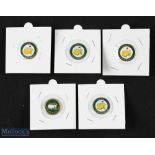 5x Original 1990s US Masters Golf Tournament Enamel Ball Markers - 1991 (Ian Woosnam), 1992 (Fred