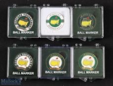 6x original US Masters Golf Tournament Enamel Flat Ball Markers from 2005 onwards including '05 (