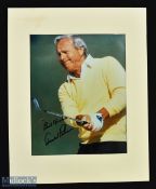 Arnold Palmer Autographed Golf Display inscribed 'Best Wishes Arnold Palmer' in ink to colour print,