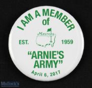 Unique 2017 Arnold Palmer Commemorative Masters "ARNIE'S ARMY" green and white metal pin badge -