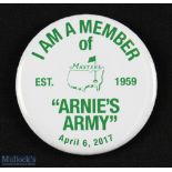 Unique 2017 Arnold Palmer Commemorative Masters "ARNIE'S ARMY" green and white metal pin badge -