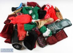 A collection of Golf Club Head covers, to include period leather ones, knitted ones and Donway,