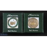 2x Original US Masters Golf Tournament Flat Ball Markers to include '12 all brass (Bubba Watson) and