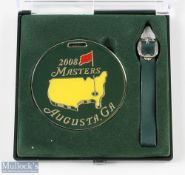 2008 Masters Golf Tournament bag tag in the famous green, yellow and gilt colours and on the reverse