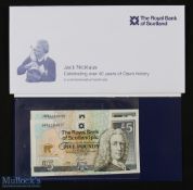 Jack Nicklaus Open Golf Champion 2x signed Royal Bank of Scotland £5 commemorative bank notes to