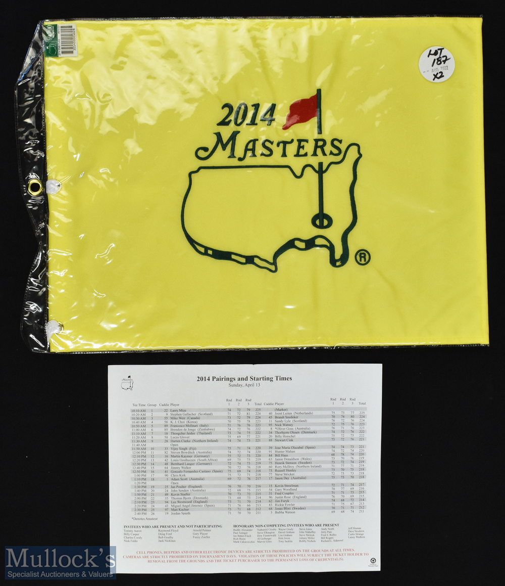 2014 Official Masters Golf Tournament replica embroidered pin flag and pairings Sheet (2) - won by