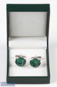 Pair Masters Golf Green Silk Cuff Links - in the official Masters green and gilt logo box and