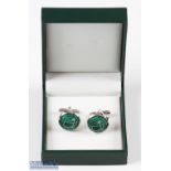 Pair Masters Golf Green Silk Cuff Links - in the official Masters green and gilt logo box and