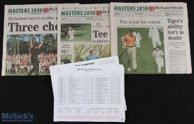 2010 Masters Golf Tournament collection of Pairings and Starting Times sheets and The Augusta