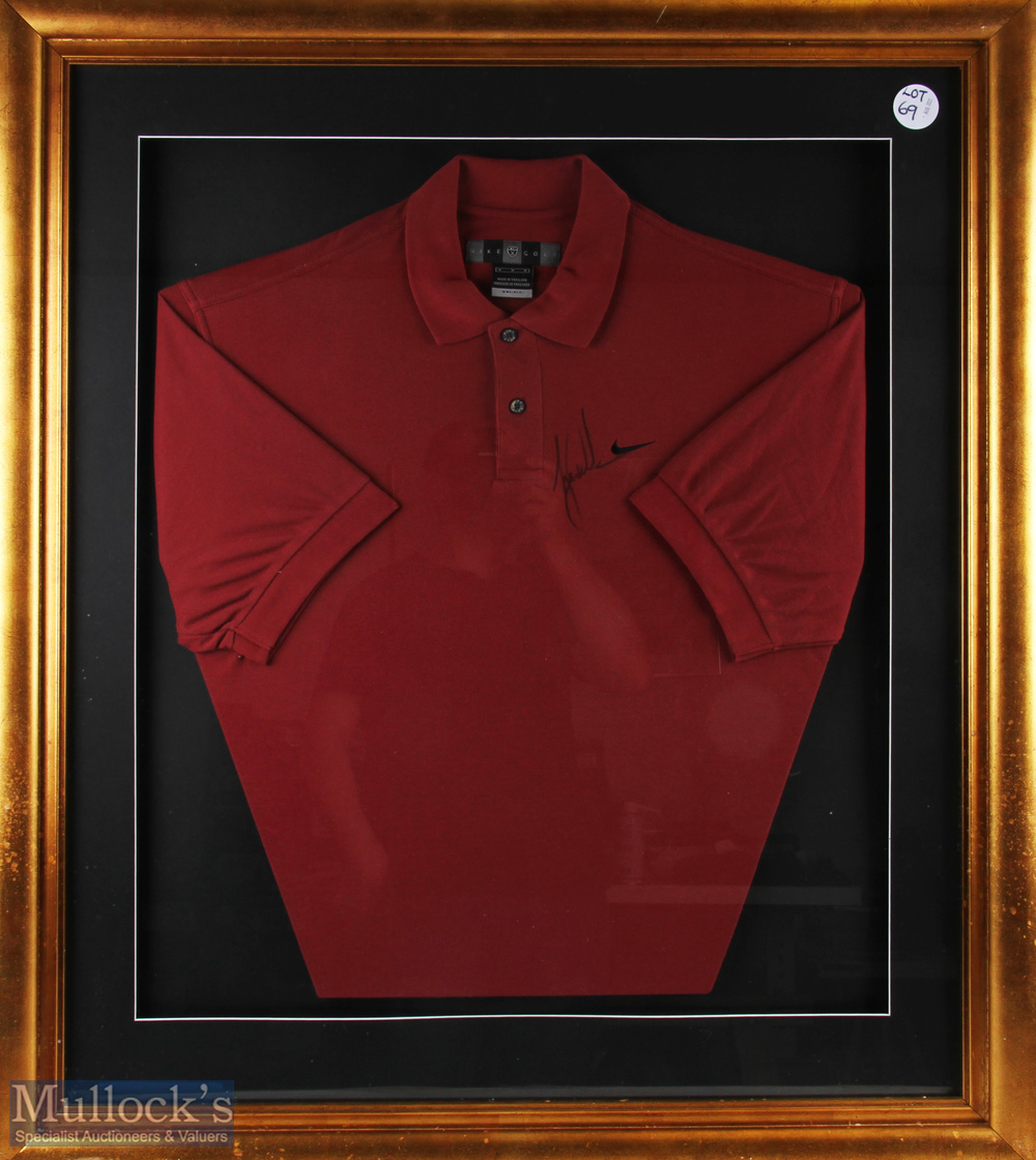 Tiger Woods signed dry fit Nike shirt, size medium framed and mounted under glass # size 85cm x