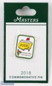 2018 Masters Golf Tournament Commemorative enamel pin badge - won by Patrick Reed - on the