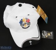 2006 Ryder Cup White Golf Cap and Gilt Ryder Cup pin badge (2) - played in Ireland for the first