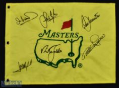 Masters Champions Multi Signed Masters Pin Flag featuring Seve Ballesteros, Nick Faldo, Bernhard