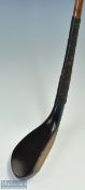 Fine Tom Morris dark stained beech wood longnose putter c1875 with an angled neck back ridge above
