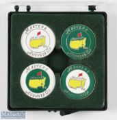 4x Original US Masters Undated Flat Enamel Golf Ball Markers - with white and green centres and rims