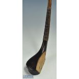 Fine T Dunn dark stained long wooden scare neck, curved face niblick c1880 - full length wrap-over