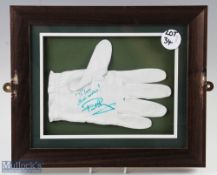 Signed Golf Glove Paul Cassey English golfer, with dedication to Ian, framed and mounted under glass