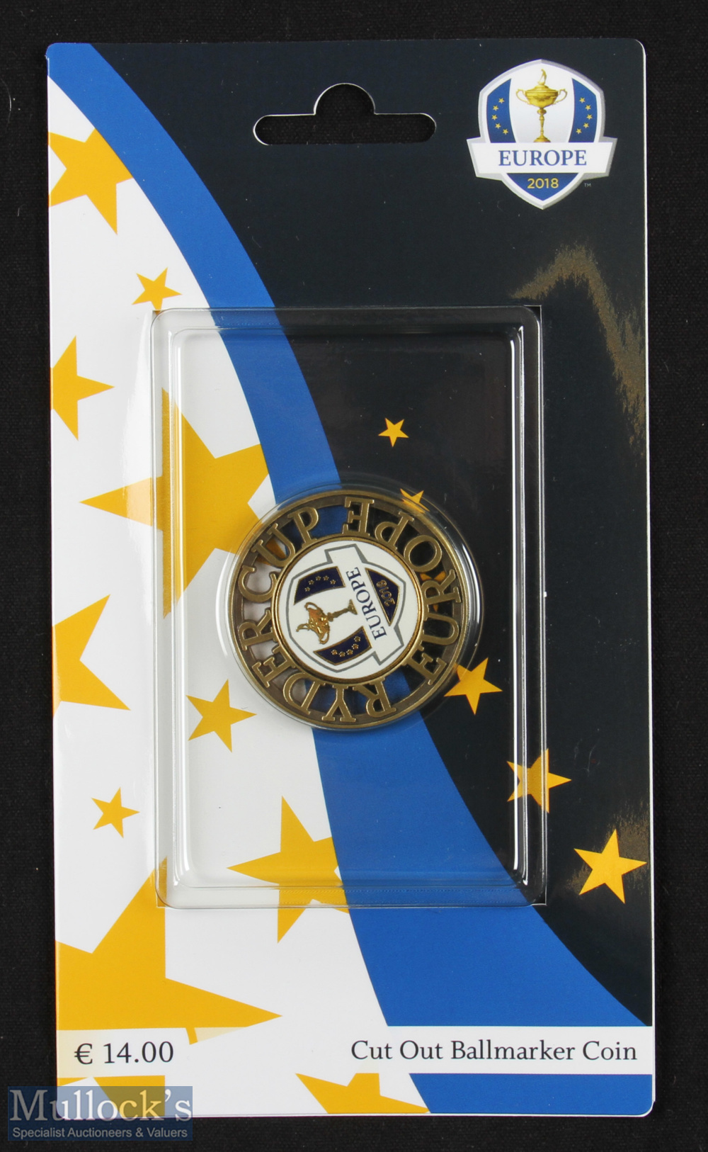 2018 Ryder Cup European Cut Out Enamel Centre Ballmarker - still in the original packaging held in