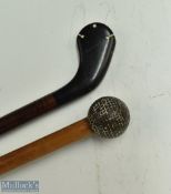 Square mesh Golf Ball head Sunday Golf walking stick with slight crack to reverse, measures 34"