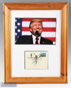 2002 Donald Trump Signed Golf Envelope Seve Trophy Druids Glen Ireland, framed and mounted under