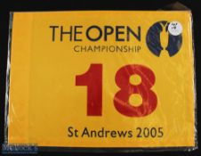 2005 Open Golf Championship 18th hole official souvenir pin flag - played at St Andrews won by Tiger