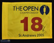 2005 Tiger Woods signed Open Golf Championship official replica number 18 pin flag - played at St