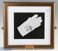 Signed Golf Glove Dean Robinson Scottish golfer, a white glove used, with dedication to Ian framed