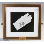 Signed Golf Glove Dean Robinson Scottish golfer, a white glove used, with dedication to Ian framed