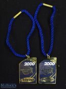 2000 European Golf Tour gilt and enamel members season badges (2) - each embossed on the reverse '