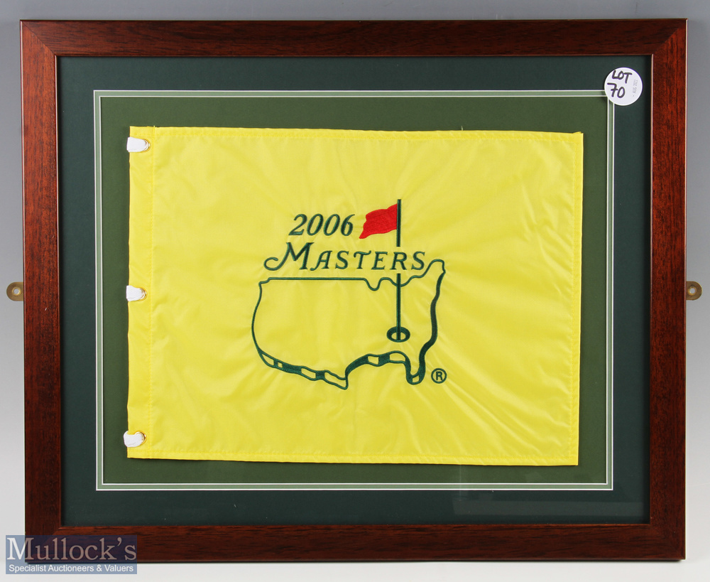 2006 Masters golf open tournament pin flag framed and mounted under glass, size 65.5cm x 54.5cm