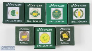 7x Original US Masters Golf Tournament Flat Ball Markers to include '14 (Bubba Watson), '15 (